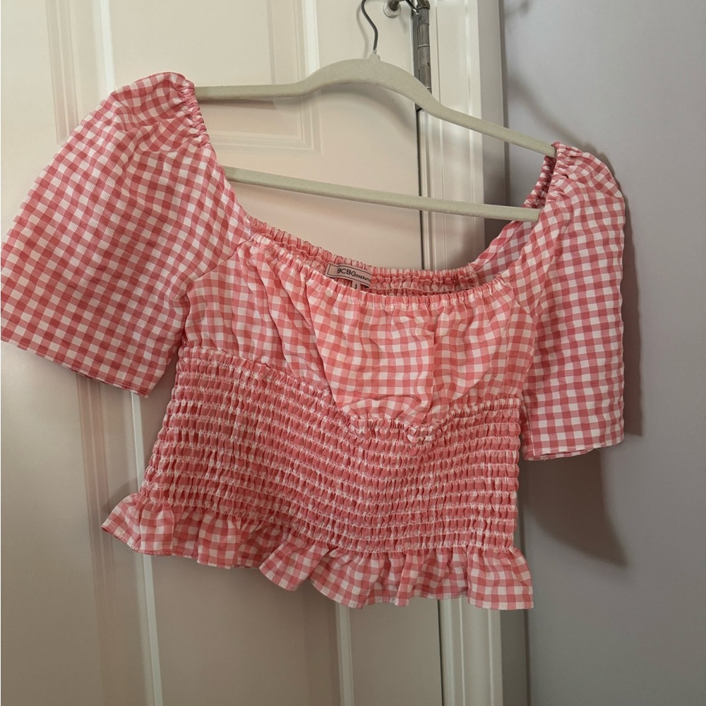 BCBG Pink Gingham Top